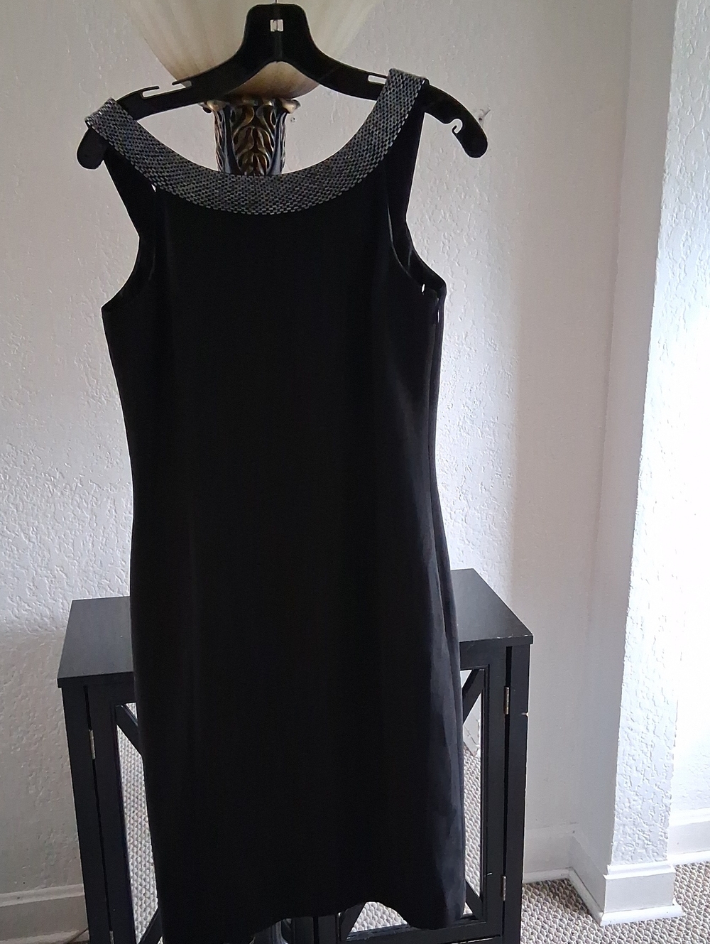 Ralph Lauren Black Sleeveless Dress with Silver Beaded Neckline